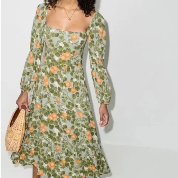 Reformation Dresses & Skirts - Reformation Mica Dress in Orange Grove Green Floral Long Sleeve